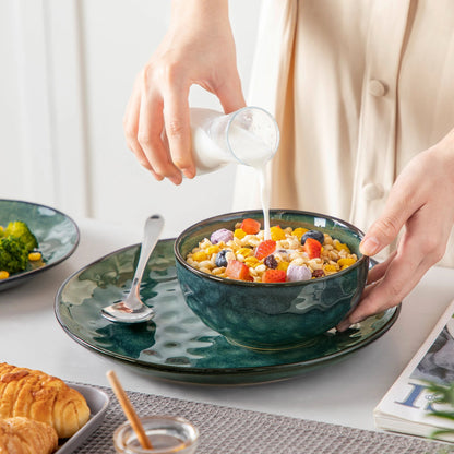 vancasso 12/24 Pcs Green Ceramic Plates Set Kiln Change Stoneware Dinner Set with 4PCS Dinner Plate/Dessert/Cereal Bowl for 4/8 Good Vibrations