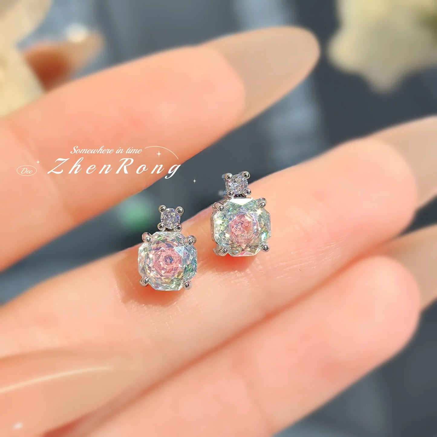 New Rose Cut Dream Color Zircon Crystal Pendant Necklaces Stud Earrings Rings For Women Fashion Luxury Female Jewelry Sets Good Vibrations Adult Super Store