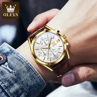 OLEVS 2872 Chronograph Men's Wristwatches Leather Strap Waterproof Luminous Original Quartz Watch for Men Luxury Sport Man Watch Good Vibrations