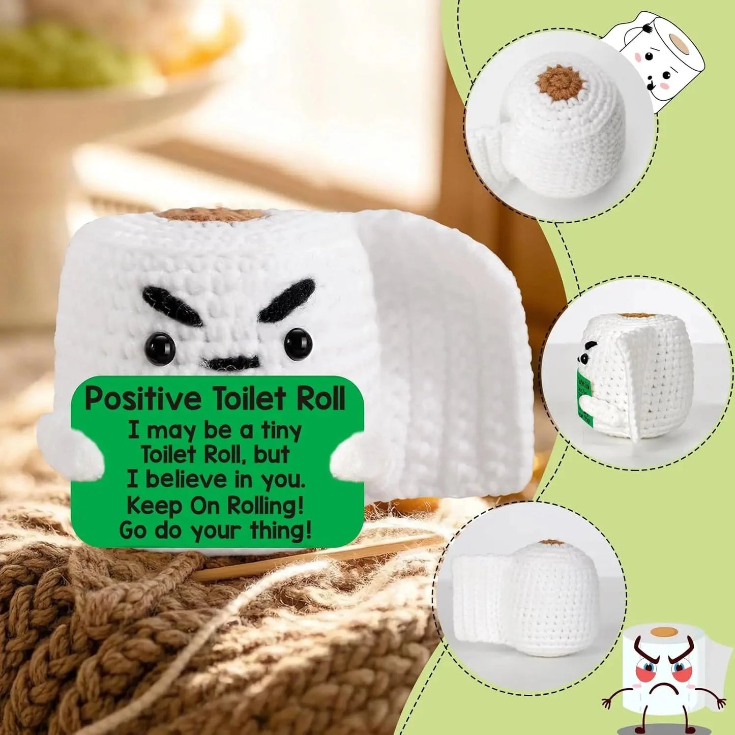 Positive Energy Pocket Hug Crochet Doll, Mini Handmade Knitted Plush Potato Turtle Vegetable Duck Funny Support Gift with Card Good Vibrations