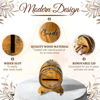 OurWarm Wooden wedding card box with base, brown whiskey barrel gift card box, suitable for graduation ceremony, baby shower Good Vibrations