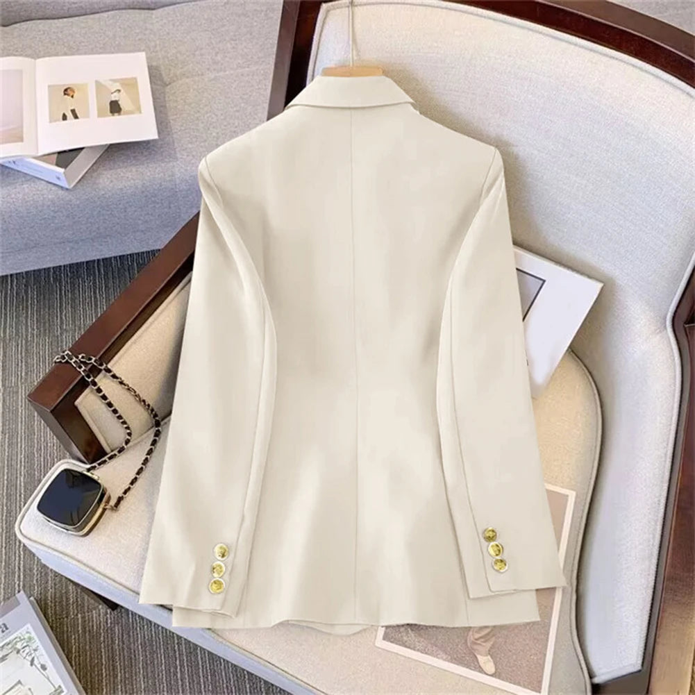 Blazer For Women Elegant Suit Jacket Loose Long Sleeve Jacket Beige Casual Solid Color Blazer Fashion Lapel Neckline Style Good Vibrations