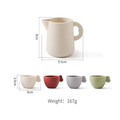 Wooden Montessori Toys Toddler Pretend Play Tea Party Set Silicone Teapot Cups Wood Tray Scoop Toys for Kids Birthday Gift Good Vibrations