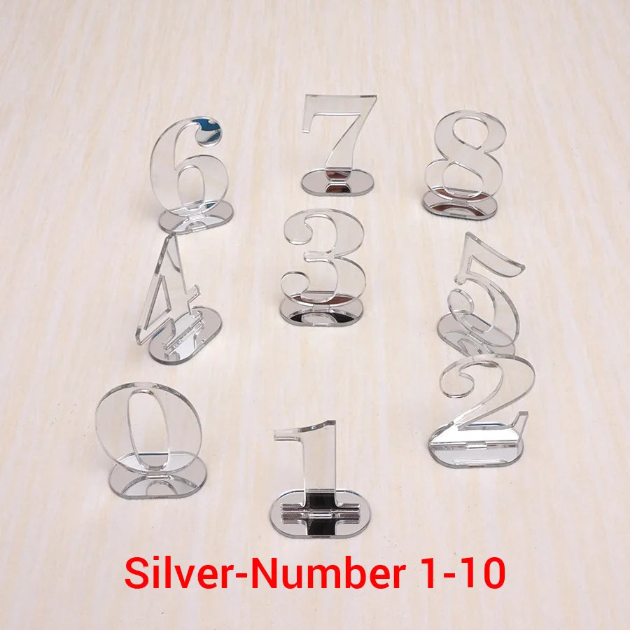 Numbers 1-10/1-20 Base Set Mirror Table Numbers Wedding Birthday Party Table Card Baby Shower Wedding Decoration Number Holder Good Vibrations