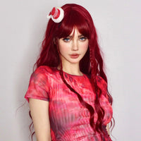 Wine Red Burgundy Synthetic Wigs for Women Long Curly Wave Cosplay Party Red Wigs with Bangs Natural Heat Resistant Daily Wigs Good Vibrations