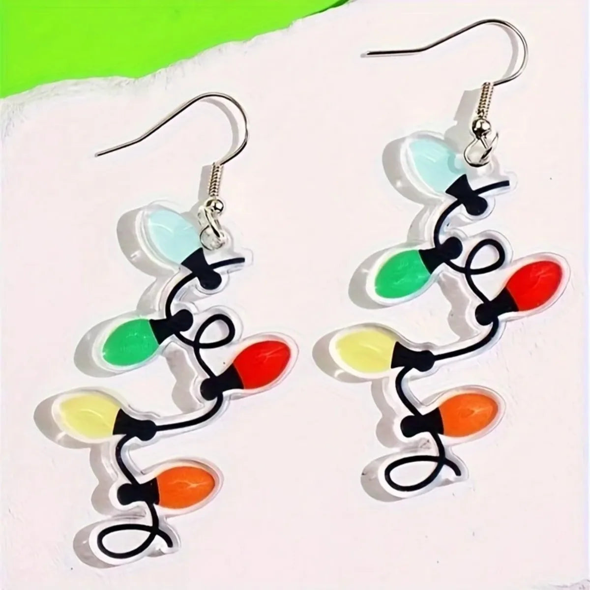 Colorful Christmas Lights Design Dangle Earrings Simple Elegant Style Acrylic Jewelry Adorable Christmas Party Ear Ornaments Good Vibrations