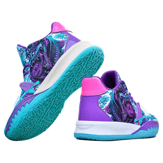 Mens Basketball Shoes Non-Slip Breathable Outdoor Sneakers Fashion Graffiti Sports Training Shoes for Running Walking Good Vibrations