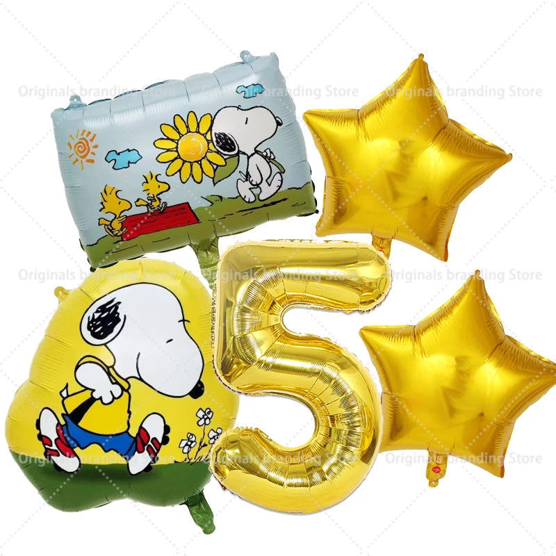 Snoopy Birthday Balloons Set boy girl Number Balloon Suit Foil Ballon Cartoon Birthday Party Supplies Decor Baby Shower Gift Good Vibrations