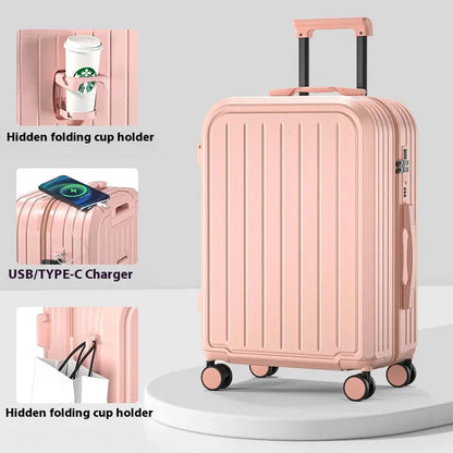 Stylish Lightweight Hardshell Luggage Trolley Case with USB Port, Perfect for Women Travel & Business 20/22/24/26/28 Inch Good Vibrations