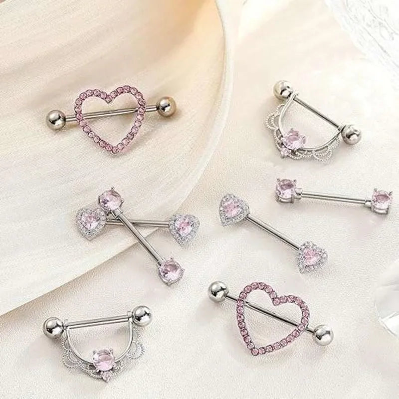 Pink Heart Nipple Piercing Barbell Set Shiny Crystal Nipple Rings Bulk For Women Flower Nippel Jewelry Pack Piercing Teton Lots Good Vibrations Adult Super Store