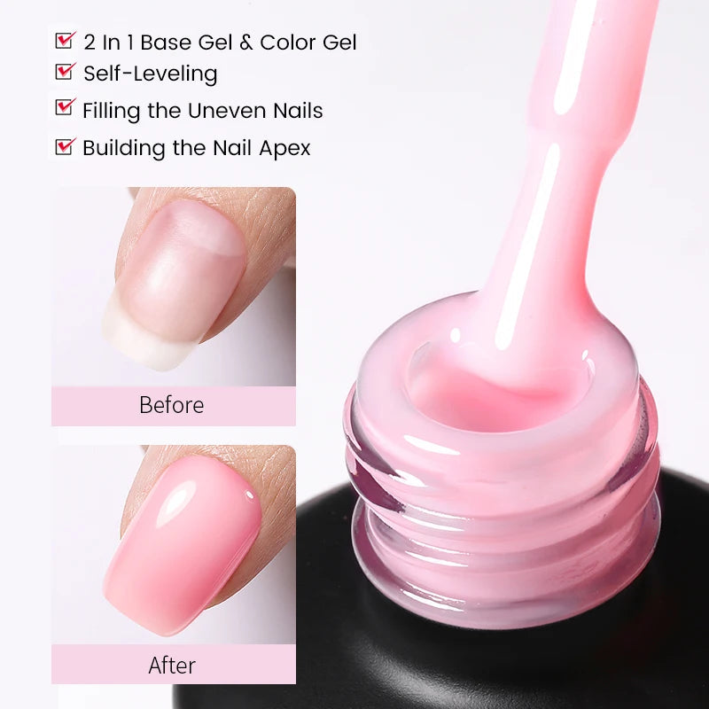 BORN PRETTY Milky Pink Rubber Base Gel Nail Polish Glitter 15ml Semi-Permanent Varnish Soak Off Self Leveling UV LED Gel Good Vibrations