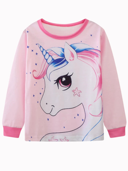 Girls Unicorn Cartoon Long Sleeve Pajamas Two Piece Set Good Vibrations