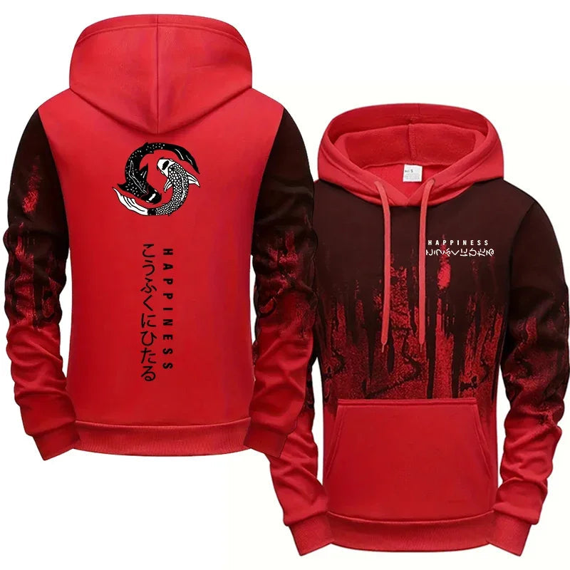 Japanese Fashion Men's Tracksuit Hoodies Sweatpants 2 Piece Set Fall&winter Daily Casual Sporty Jogging Suit Urban Trend Outfits Good Vibrations