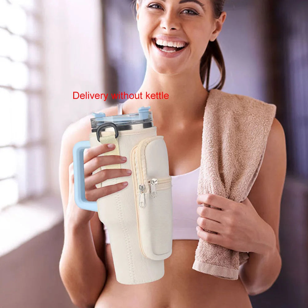 Portable Water Bottle Carrier Bag with Phone Pocket for Stanley 40oz Tumbler with Handle Neoprene Water Bottle Holder Pouch Good Vibrations
