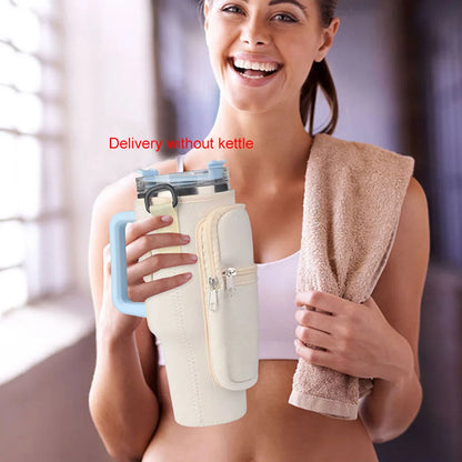Portable Water Bottle Carrier Bag with Phone Pocket for Stanley 40oz Tumbler with Handle Neoprene Water Bottle Holder Pouch Good Vibrations