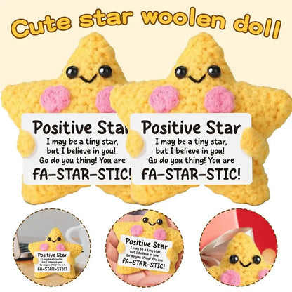 Cute Handwoven Positive Energy Star Ornaments Pocket Hug Crochet Doll Mini Handmade Knitted Plush Home Room Decor Party Gift Good Vibrations