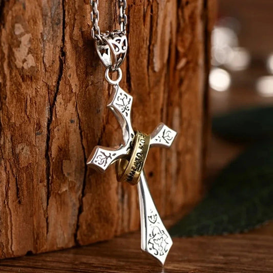 Simple and Versatile Retro Cross Necklace Men's Trendy Three-dimensional Cross Pendant, Hip-hop Necklace Design Stylish Good Vibrations