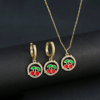 Light Luxury Crystal Zirconia Red Cherry Jewelry Set Earrings Necklace for Women Girls Sweet Jewelry Accessories Party Gifts Good Vibrations Adult Super Store