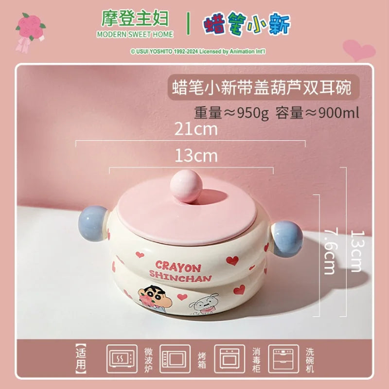 Cartoon Crayon Shin Chan Ceramic Tableware Set Cute Home Dining Bowl Pink Cute Girl Heart Round Bowl Water Cup Plate Gift Good Vibrations