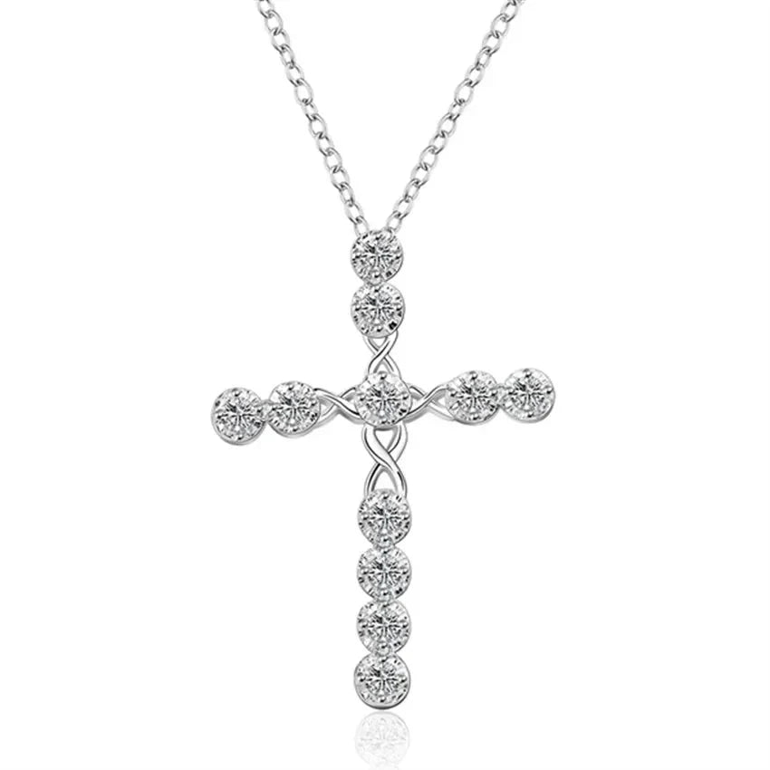45cm 925 sterling silver Crystal Necklace wedding charms women lady noble Fashion Jewelry Classic Cross nice gift Good Vibrations
