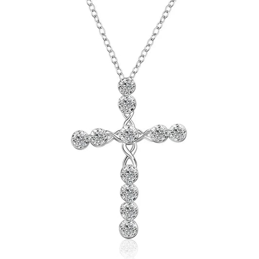 45cm 925 sterling silver Crystal Necklace wedding charms women lady noble Fashion Jewelry Classic Cross nice gift Good Vibrations