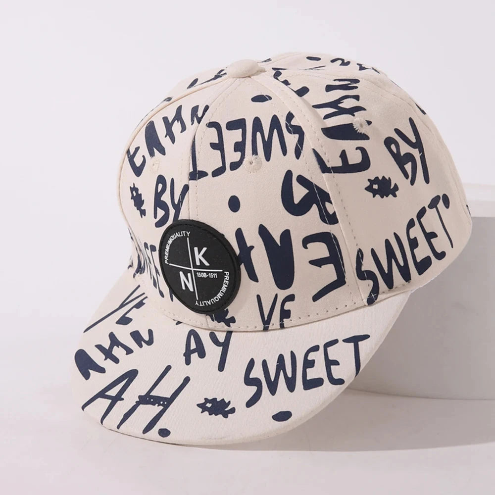 Children's Fashion Hats Spring And Autumn New Baby Graffiti English Flat Cap Kid's Hip-hop Baseball Caps Good Vibrations