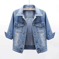 2024 New Women Spring Autumn Denim Jacket Tops Pink Color Solid Short Multicolor Feminino Three Quarter Sleeve Jean Jacket Good Vibrations