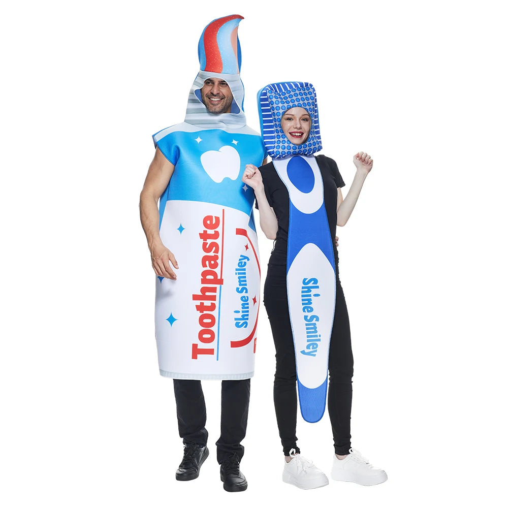 Toothbrush and Toothpaste Costume Couple Costume Halloween for Men Women Funny Outfit Carnival Easter Purim Fancy Dress Good Vibrations
