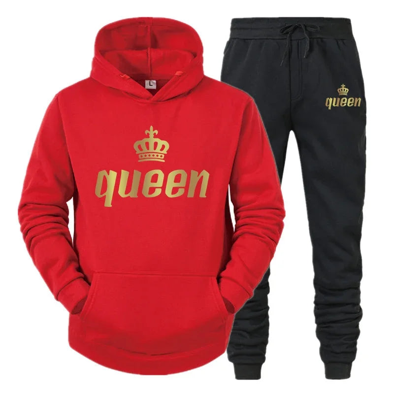King And Queen Couple Outfit Hoodie and Jogger Pants High Quality Men Women Daily Casual Sport Jogging Suit King Queen Tracksuit Good Vibrations