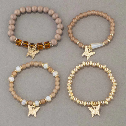 4Pcs Trendy Butterfly Beaded Bracelet Set For Women Pink Acrylic Beads Elastic Chain Bangle Female Bohemian Party Jewelry Gift Good Vibrations
