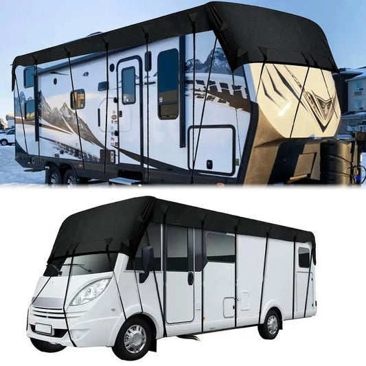 210D Oxford Cloth RV Roof Protective Cover Black Foldable RV Resistant Sunscreen RV Waterproof Roof Tear Supplies Cover S5M5 Good Vibrations