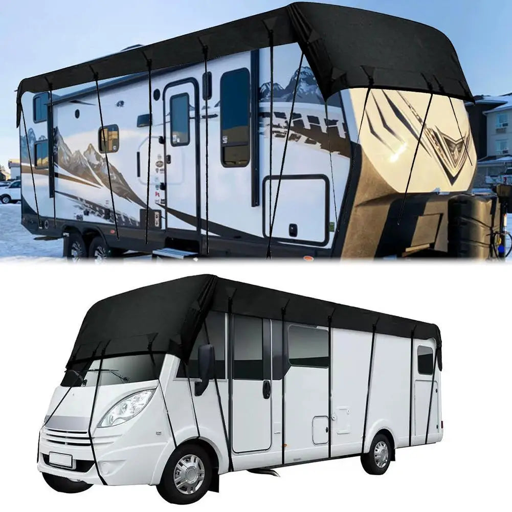 210D Oxford Cloth RV Roof Protective Cover Black Foldable RV Resistant Sunscreen RV Waterproof Roof Tear Supplies Cover S5M5 Good Vibrations
