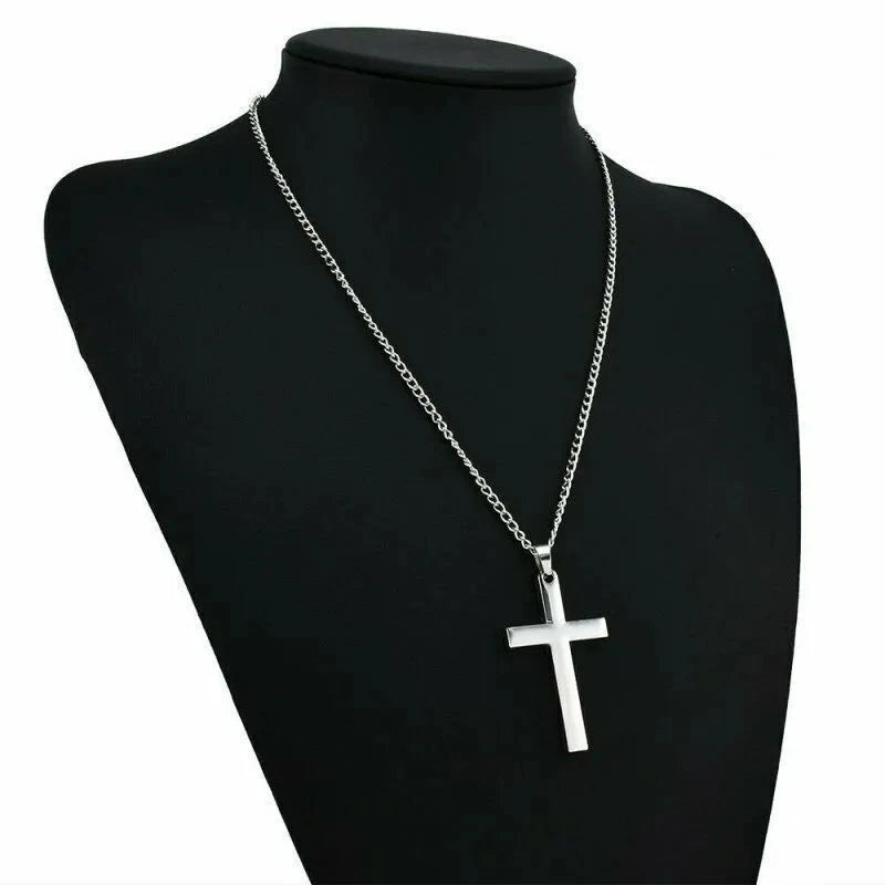 Fashion Stainless Steel Cross Pendant Necklace For Women Men Link Chain Charm Necklace Cool Boys Girls Punk Hip Hop Jewelry Gift Good Vibrations