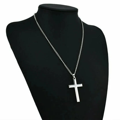 Fashion Stainless Steel Cross Pendant Necklace For Women Men Link Chain Charm Necklace Cool Boys Girls Punk Hip Hop Jewelry Gift Good Vibrations