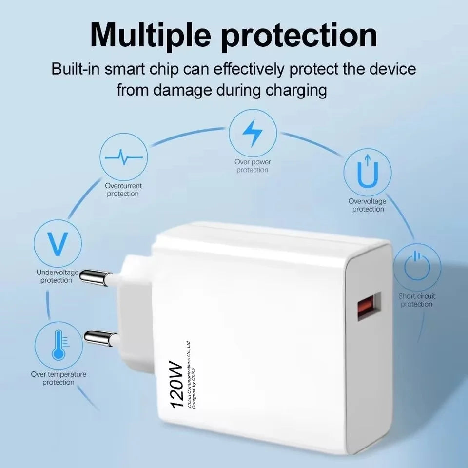 120W Ultra Fast Charger QC 5.0 EU Plug 6A Type C Cable 67W 55W 33W Rapid Charging Adapter For iPhone Huawei 2025 Good Vibrations