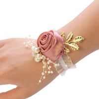 Bridesmaid Faux Rose Bracelet Wedding Wrist Corsage Polyester Ribbon Pearl Bow Bridal Gifts Hand Flowers Party Prom Accessories Good Vibrations