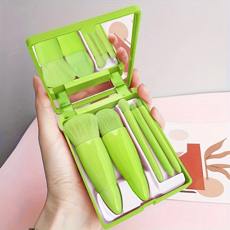 5Pcs Portable Makeup Brush Set With Mirror -  Foldable Travel Kit ，Mini Makeup Brush Set Travel Makeup Brush Set Good Vibrations