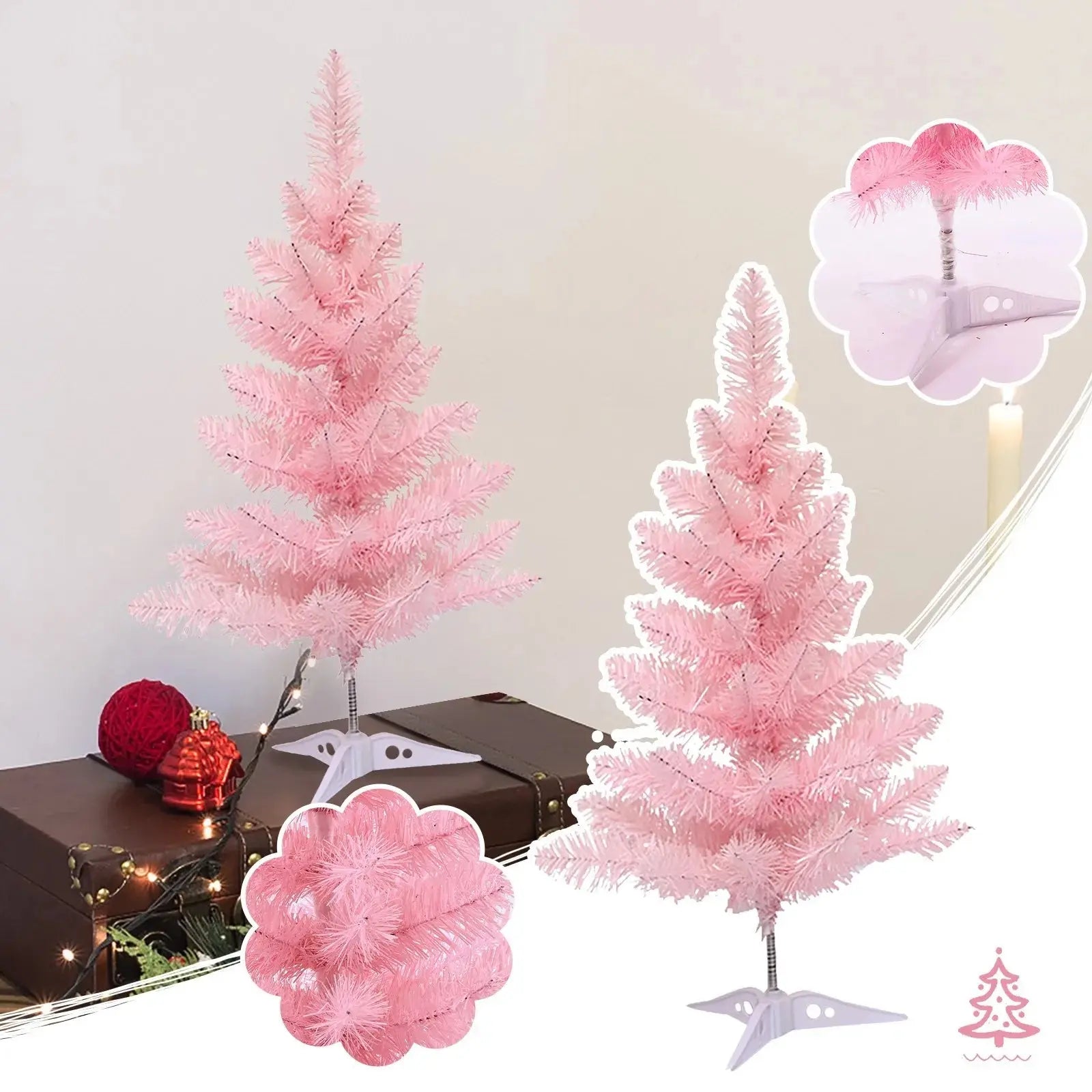 60CM Detachable Christmas Trees Artificial PVC Home Party Garden Decorative Pink Xmas Tree New Year Navidad Decorations Good Vibrations
