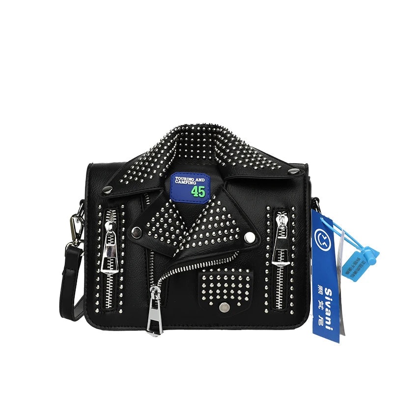 Fashion Jacket Shoulder Bags for Women Hip Hop Studded Crossbody  Bag New Purses and Handbags Luxury Square Bag Designer Satchel Good Vibrations
