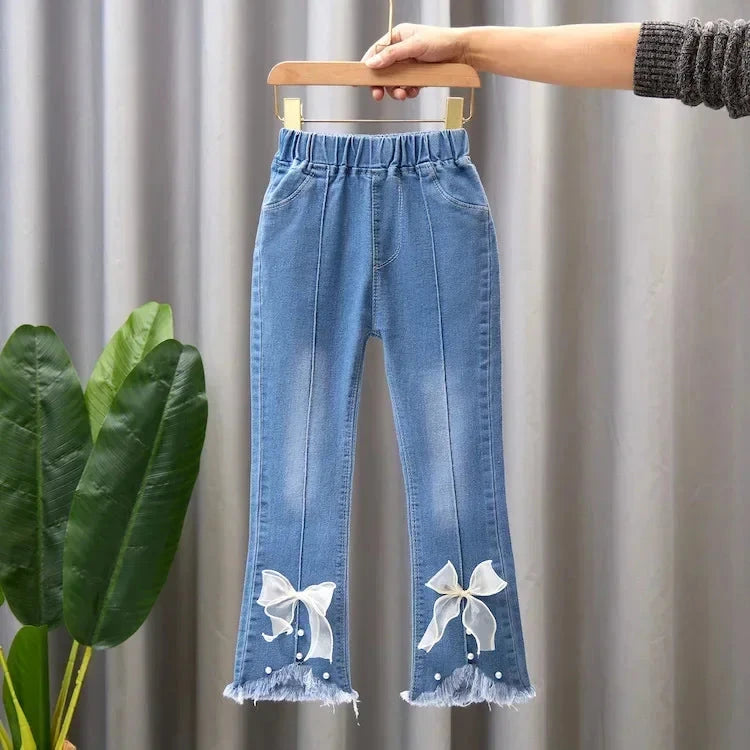 Kids Girls Jeans Pants for 2024 New Spring Autumn Long Flared Jeans Children's Pants 4-10Yrs Girls Cowboy Pants Trousers Good Vibrations