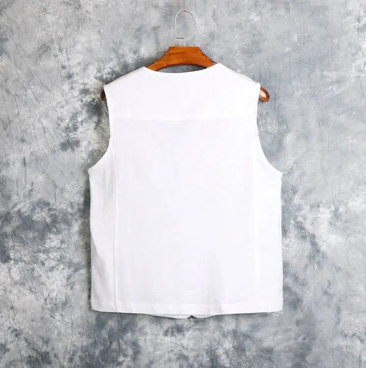 Men's Vest Dress Linen Cotton Waistcoat Jacket Male Formal Gilet For Mens Jeans Summer Casual Business Victorian Clothing