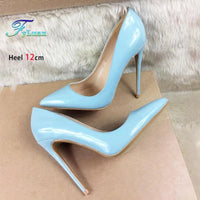 Women's 8CM 10CM 12CM Blue Pointed Toe High Heels 2025 New Elegant Temperament Party Single Shoes Solid Ladies Large Size Pumps Good Vibrations