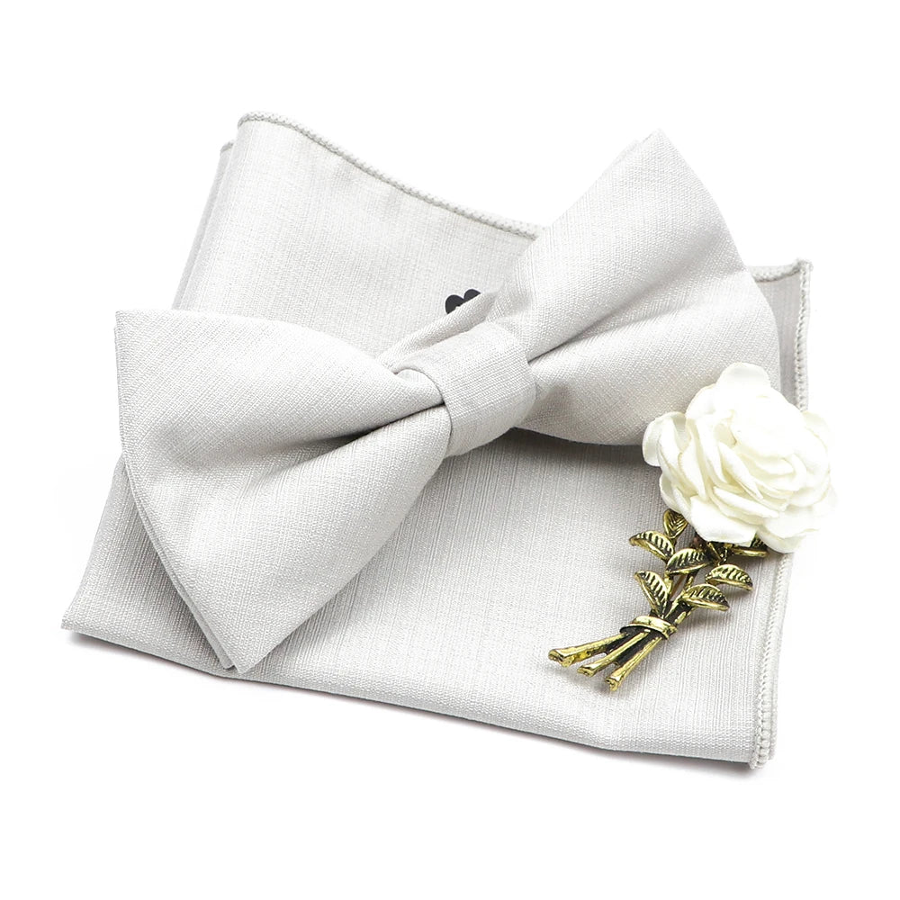 Mens Wedding Bowtie Brooch Set Romantic Solid Color Bamboo Fiber Bowknot Flower Lapel Pin Blue Pink Cravat Suit Shirt Accessory Good Vibrations