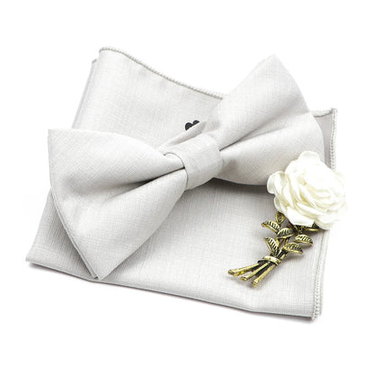 Mens Wedding Bowtie Brooch Set Romantic Solid Color Bamboo Fiber Bowknot Flower Lapel Pin Blue Pink Cravat Suit Shirt Accessory Good Vibrations