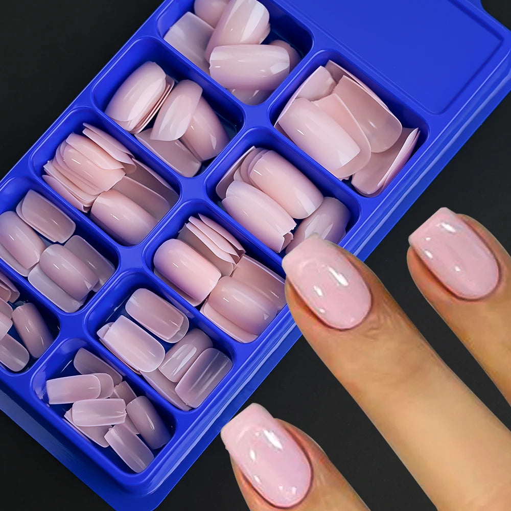 100Pcs Light Pink Press on Nails Short Medium Square Wearable Fake Nails Tips 10 sizes Full Cover False Nails Finger Decoration Good Vibrations