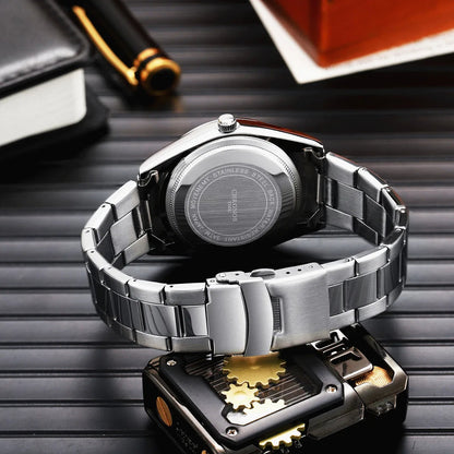 CHRONOS Top Brand Luxury Man Wristwatch Waterproof Luminous Date Men Watches Stainless Steel Quartz Men's Watch Male reloj Good Vibrations