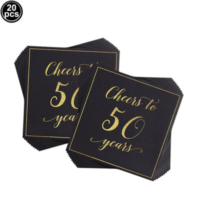 50th Birthday Party Supplies for Men Women Black and Gold 50 Years Old Party Paper Plates Cups Napkin Tablecloth Tableware Decor Good Vibrations