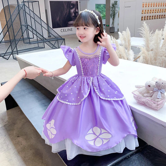 Girls Sofia Princess Dress Birthday Party Costume Kids Summer Purple Sophia Vestido Baby Halloween Cosplay Luxury Gown Good Vibrations