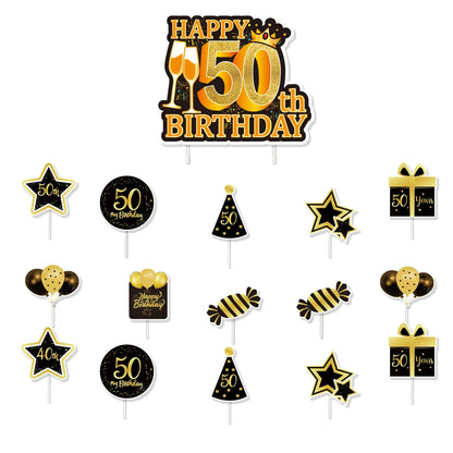 50th Birthday Party Supplies for Men Women Black and Gold 50 Years Old Party Paper Plates Cups Napkin Tablecloth Tableware Decor Good Vibrations