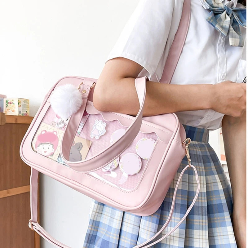 Japanese  Shoulder Bag For Women PU Leather Itabag Transparent Bag JK Tote Bag Handbags Preppy Bag ita bag Crossbody Bag Good Vibrations